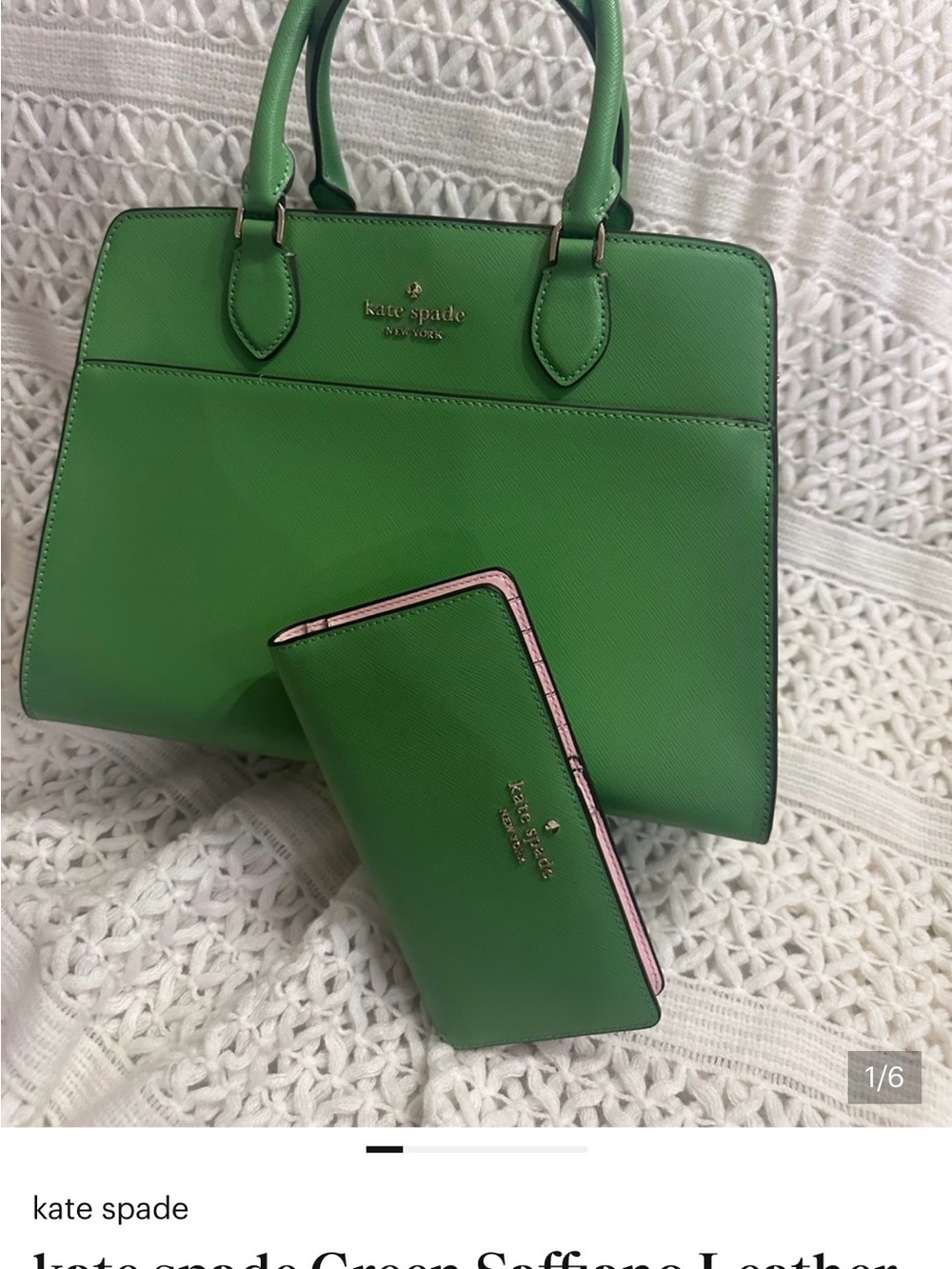 kate spade green saffiano satchel with matching wallet